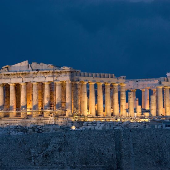Parthenon at night on Acropolis at Athens Greece
