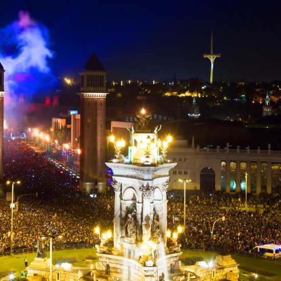 General view on Placa Espana in Barcelona during New Year celebrations