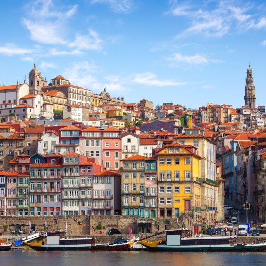 Scenic view on the historical part of Porto and the Douro river, Portugal.